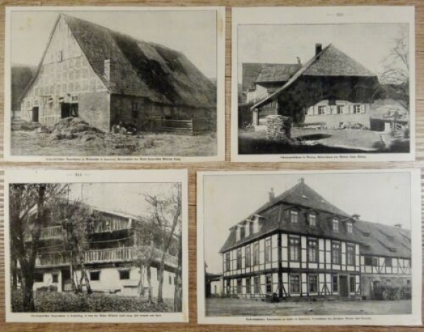 1917 - alter Druck - 4 Bilder von Bauernhäusern, Geburtsstätte Wilhelm Busch, ...